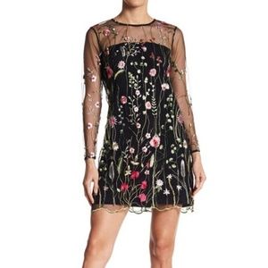 Black long sleeve embroidered dress